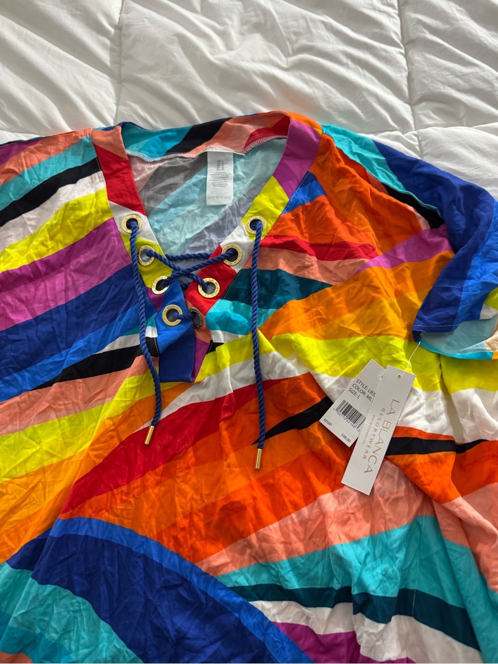 La Blanka Kimono Vibrant Multicolor Lace-Up Caftan Tops - Picture 2 of 3